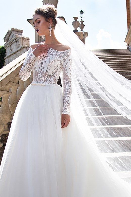 Длинная белая шелковая фата