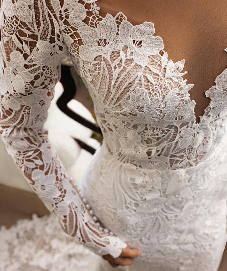 Белое свадебное платье с хлопковым кружевом