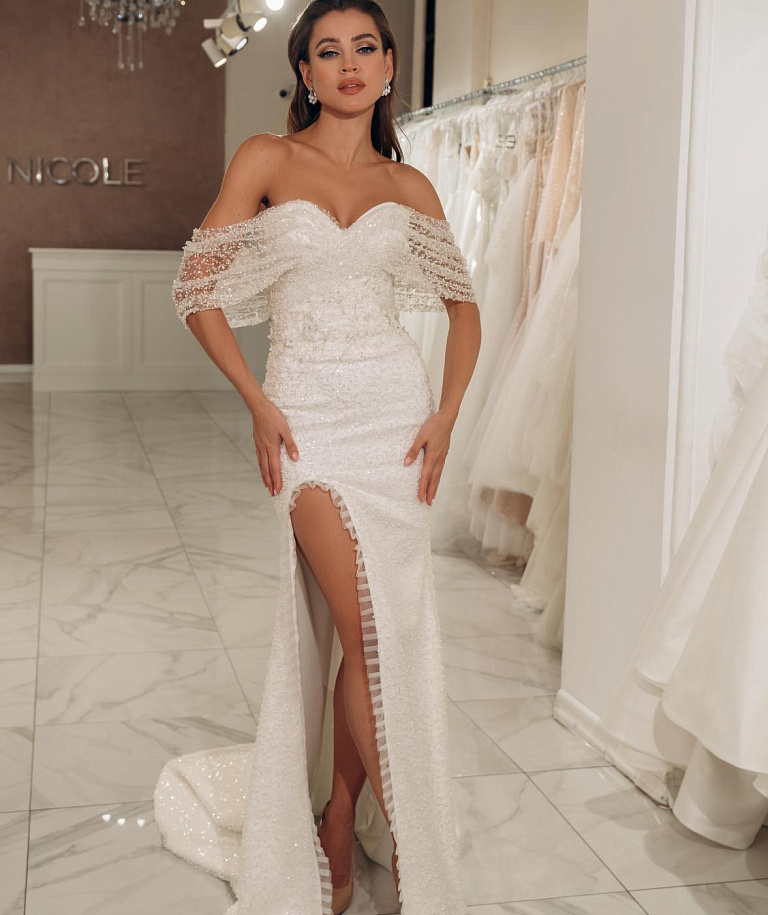 Садебное платье русалка расшитое бисером