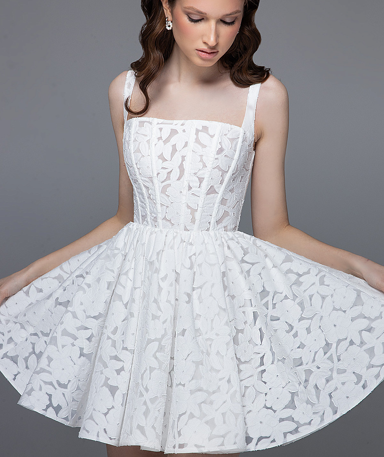 Кружевное свадебное мини платье