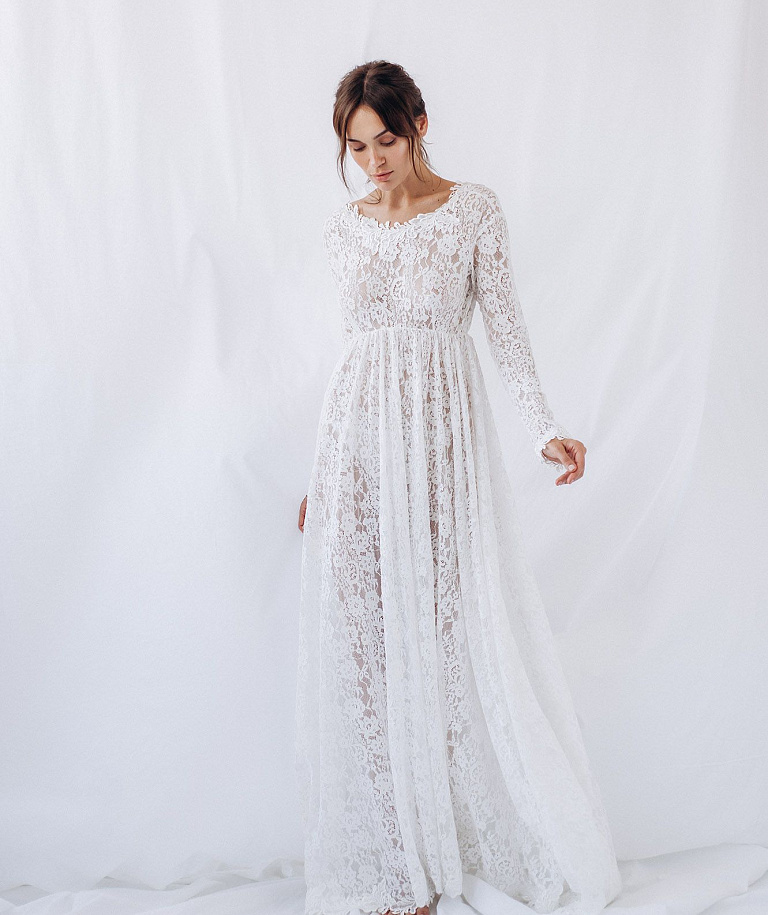 Кружевной пеньюар с рукавами