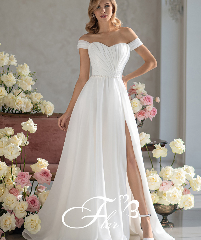 Белое шифоновое свадебное платье