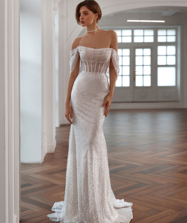 Роскошное свадебное платье рыбка с прозрачным корсетом