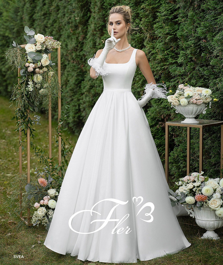 Лаконичное свадебное платье с квадратным вырезом плюс сайз