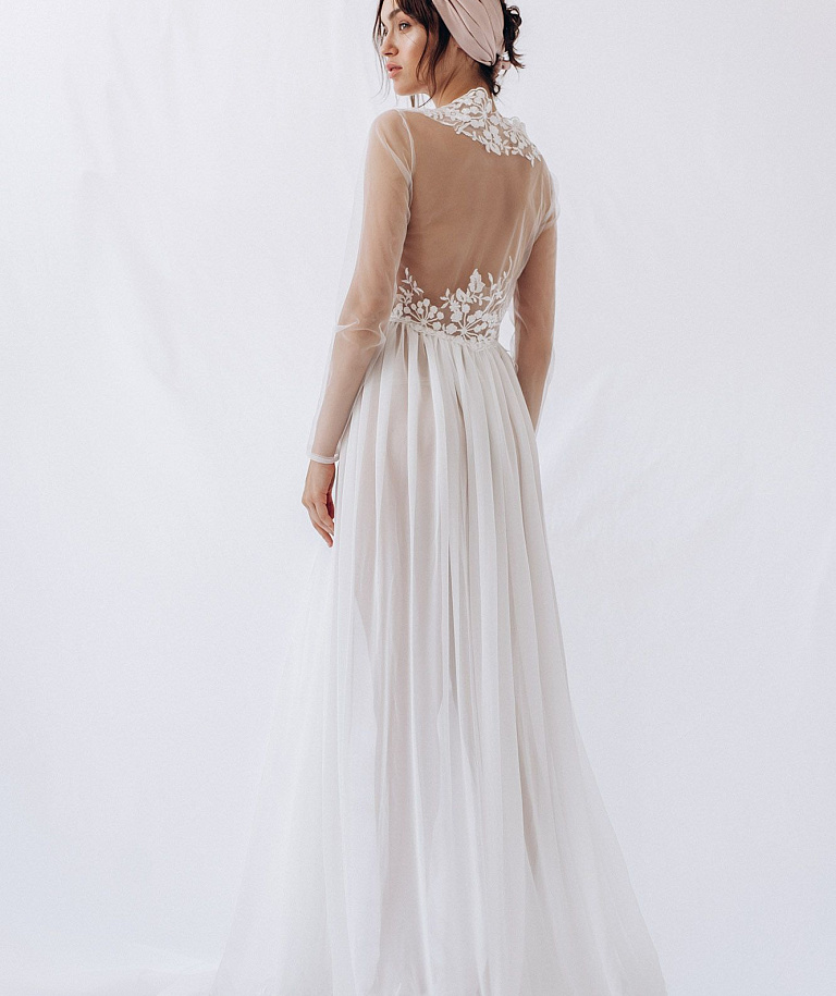 Свадебный халатик из шифона с кружевом