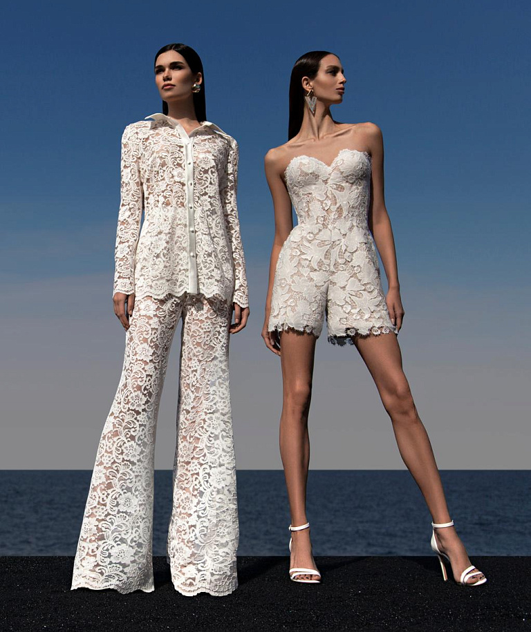 Кружевной свадебный комплект с брюками