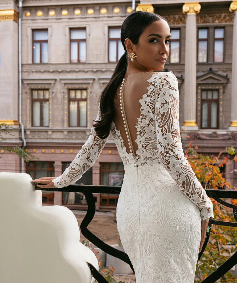 Белое свадебное платье с хлопковым кружевом