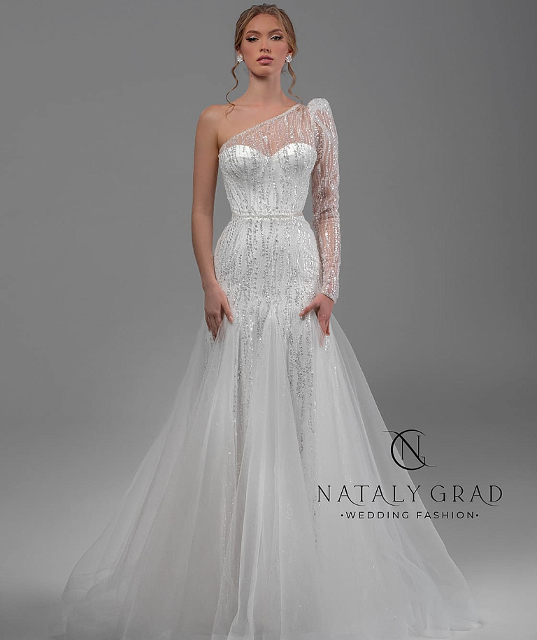 Роскошное свадебное платье на одно плечо