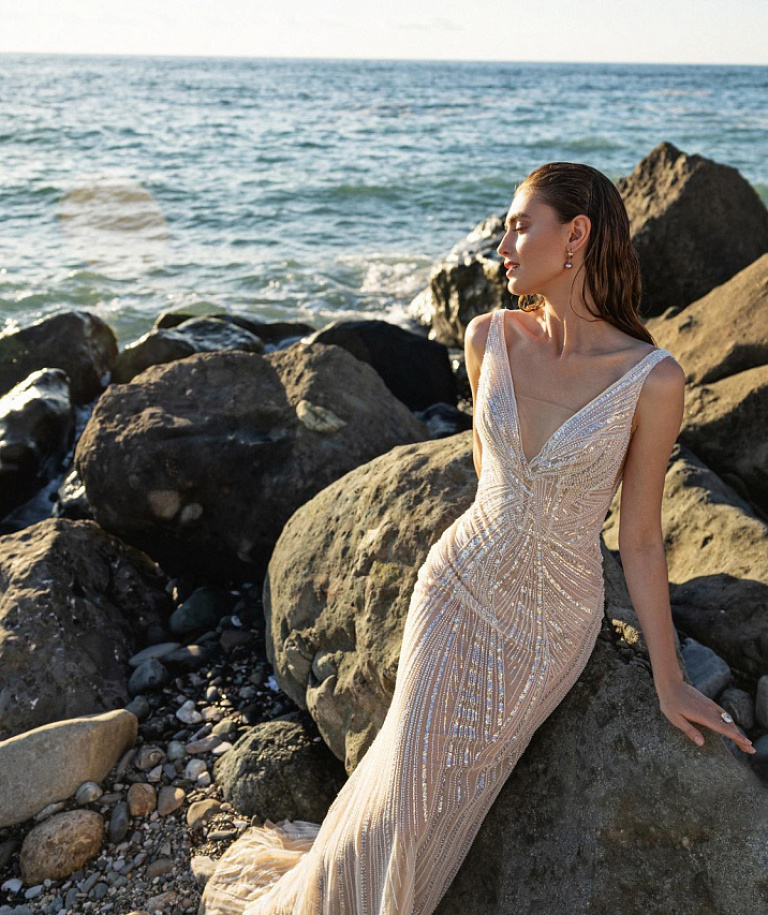 Блестящее кружевное свадебное платье русалка