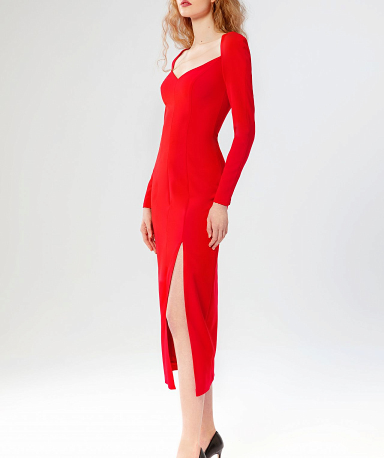 Рубиновое вечернее платье футляр