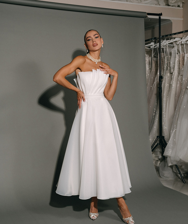 Свадебное платье миди из шифона