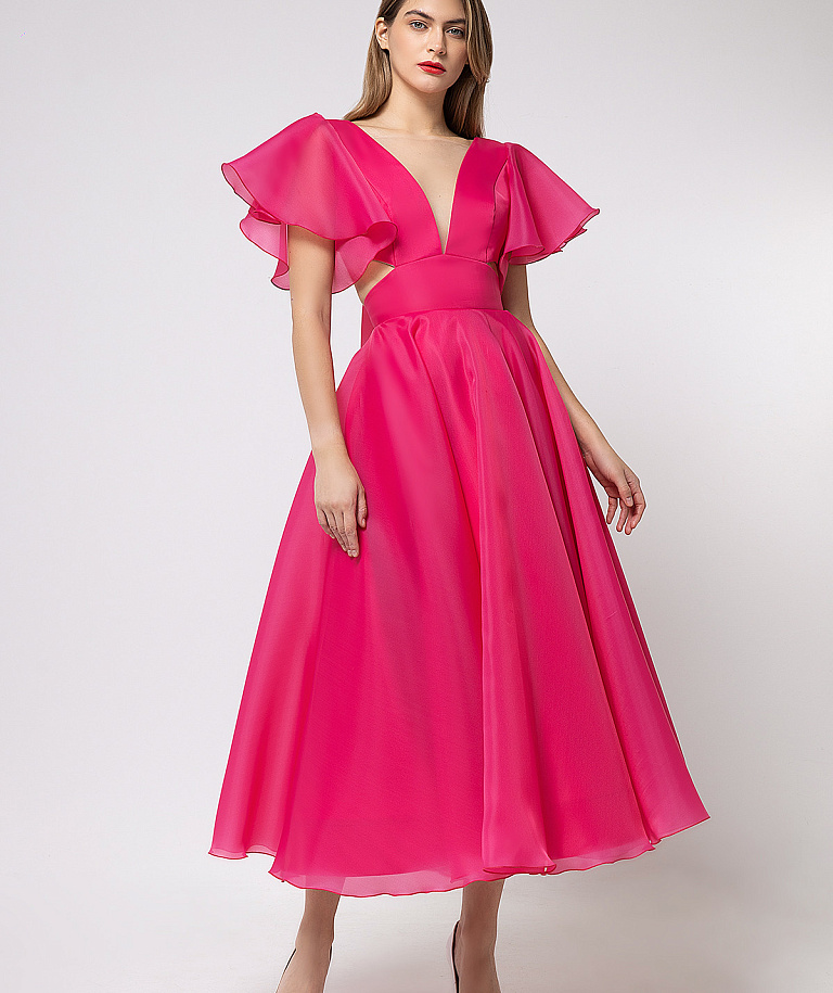 Вечернее свадебное платье в цвете фуксия