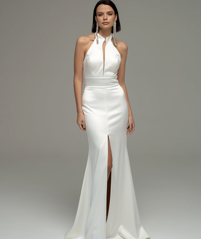 Стильное свадебное платье под горло