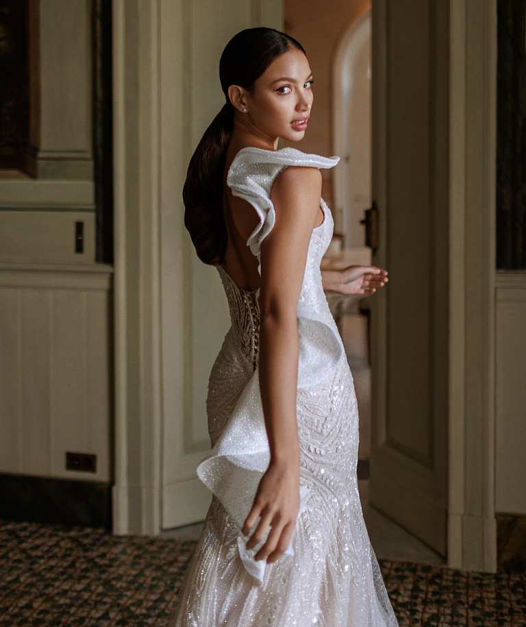 Свадебное платье русалка расшитое бисером