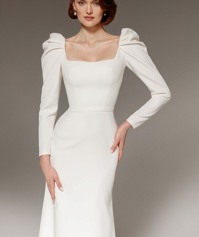 Свадебное платье русалка с объемными плечиками