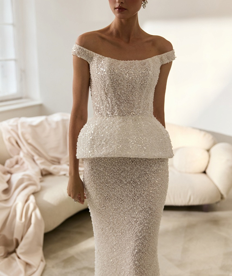 Свадебный мерцающий комплект с корсетом и юбкой