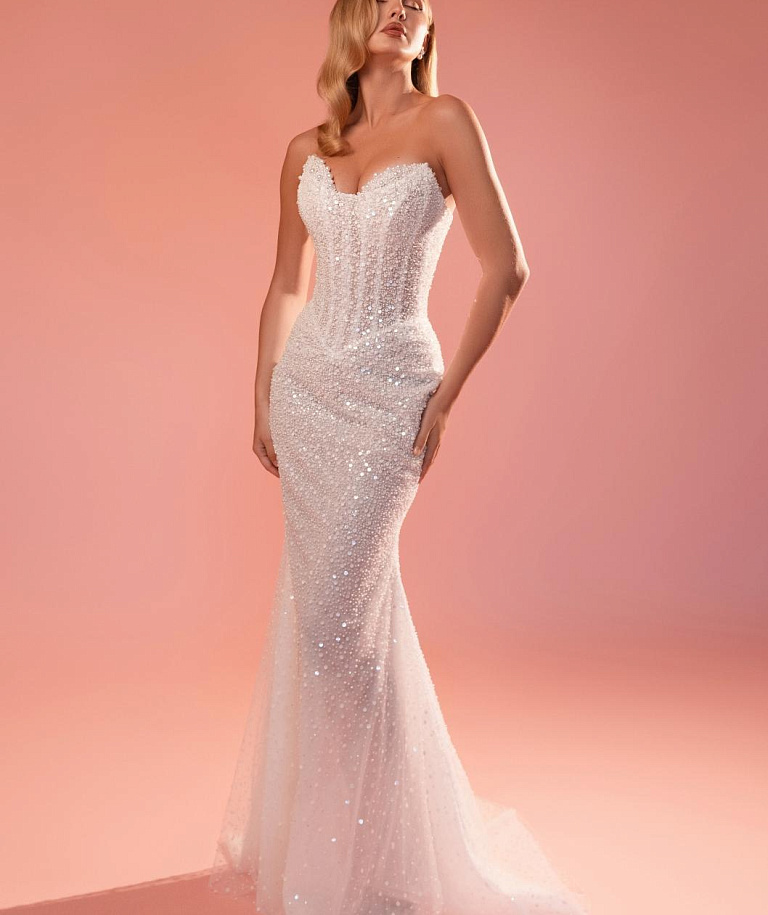 Сверкающее свадебные платье рыбка со съемным шлейфом
