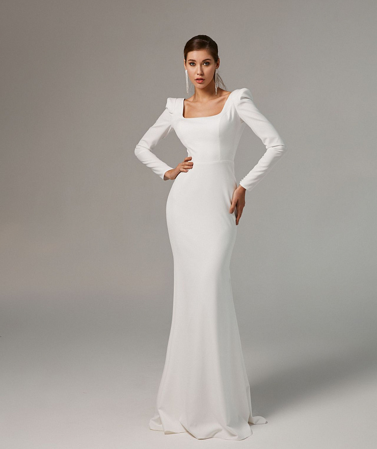 Свадебное платье русалка с квадратным вырезом и плечиками