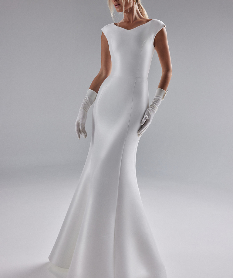 Лакончиное свадебное платье из благородного стрейч-микадо