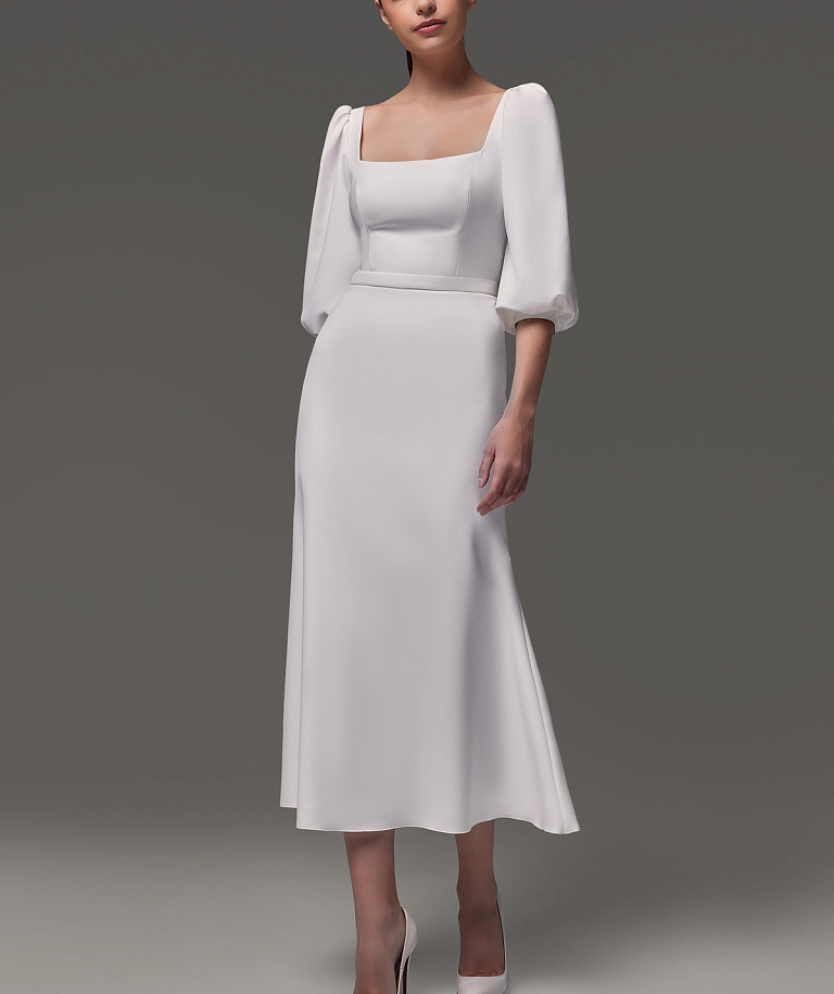 Свадебное платье миди из креп-стрейча