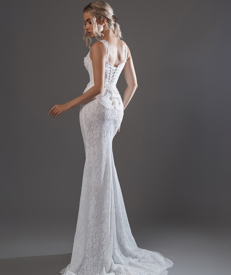 Кружевное свадебное платье рыбка со съемной баской