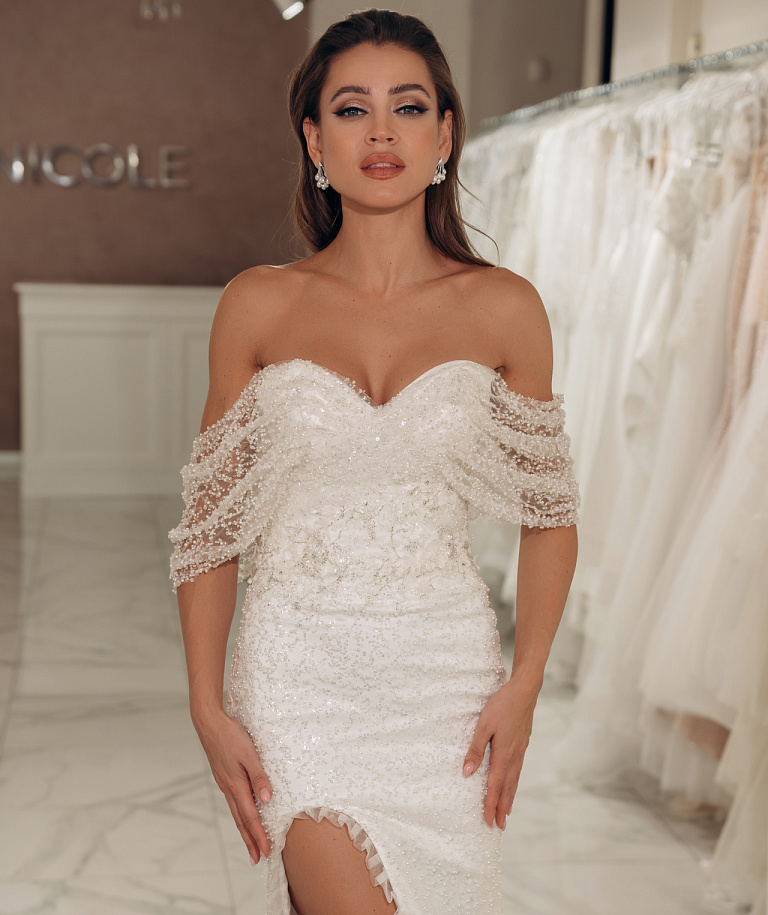 Садебное платье русалка расшитое бисером