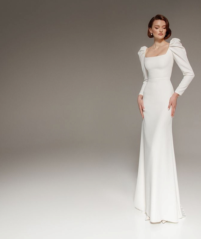 Свадебное платье русалка с объемными плечиками