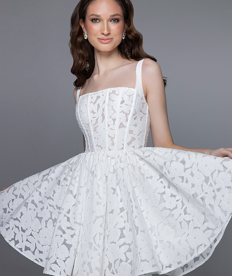 Кружевное свадебное мини платье