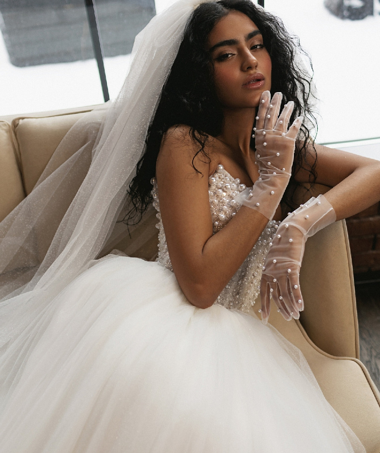 Свадебное платье принцесса с жемчужным корсетом