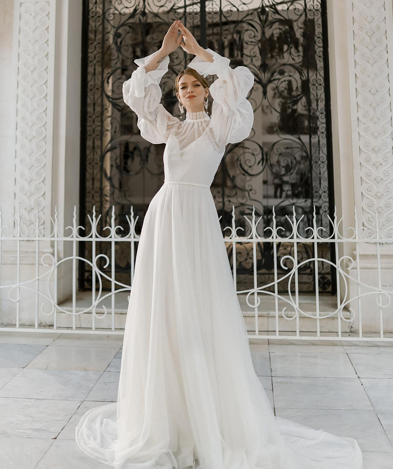 Свадебное платье бохо с длинным рукавом