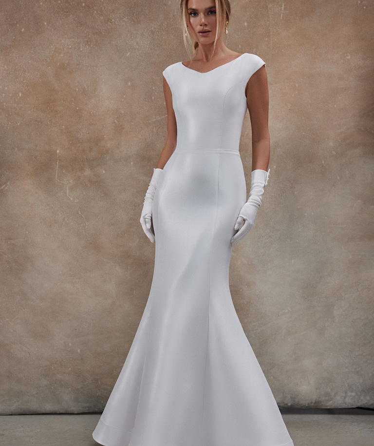 Лакончиное свадебное платье из благородного стрейч-микадо