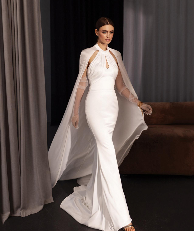 Облегающее свадебное платье из шёлк сатина