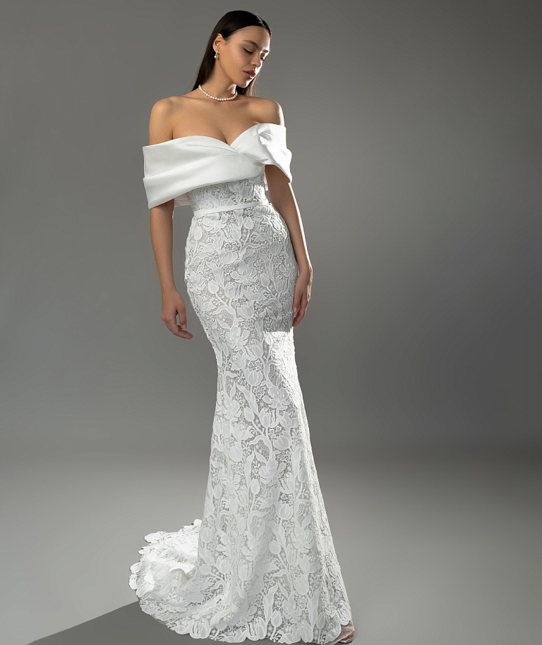 Роскошная кружевная русалка со съемным шлейфом