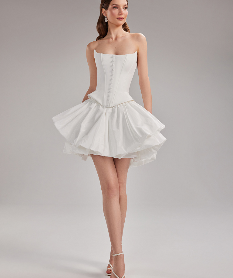 Короткий свадебный комплект с корсетом из тафты с буфами