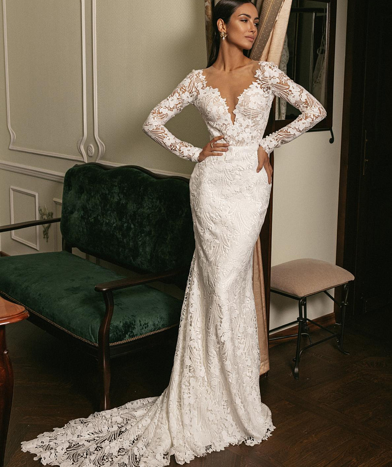 Белое свадебное платье с хлопковым кружевом