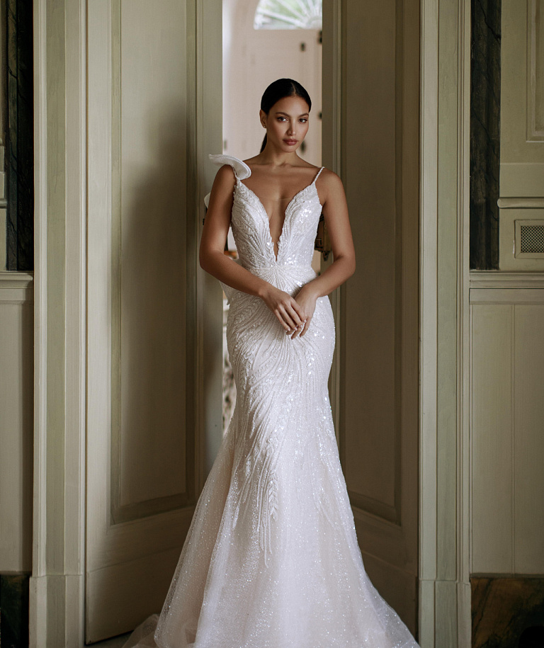 Свадебное платье русалка расшитое бисером