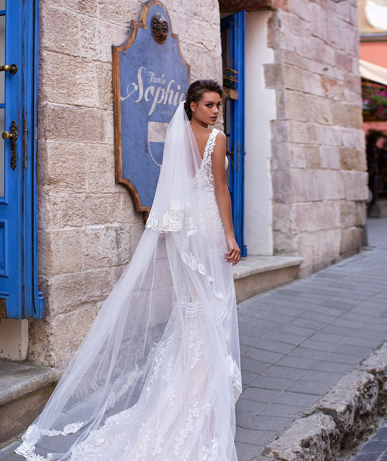 Двойная кружевная свадебная фата