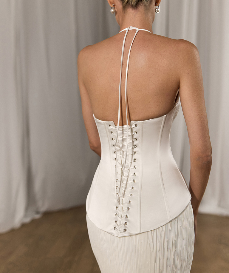 Элегантный свадебный корсет с юбкой из дизайнерской ткани