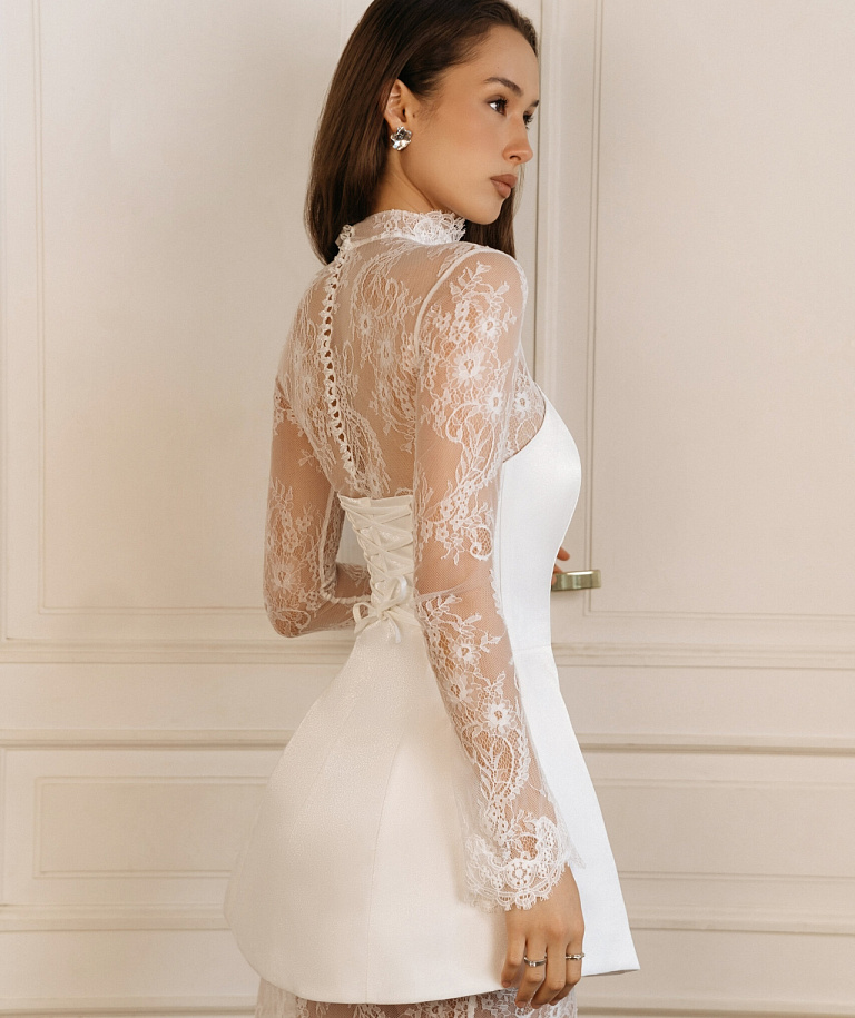 Комплект из прозрачного свадебного платья и атласного мини