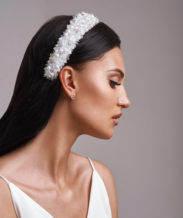 Свадебный ободок для волос с жемчугом